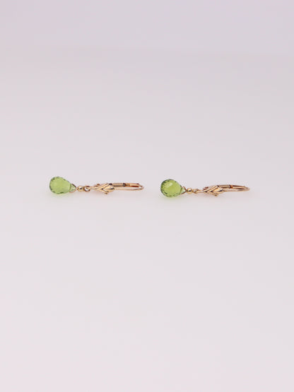 14K Yellow Gold Green Quartz Huggies