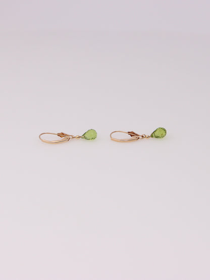 14K Yellow Gold Green Quartz Huggies