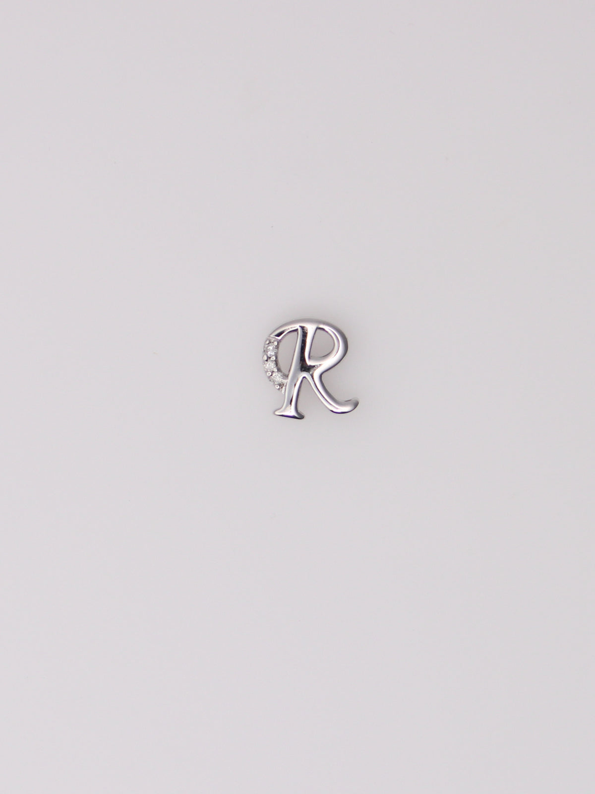 14K White Gold Diamond 'R' Pendant
