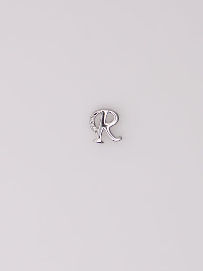 14K White Gold Diamond 'R' Pendant