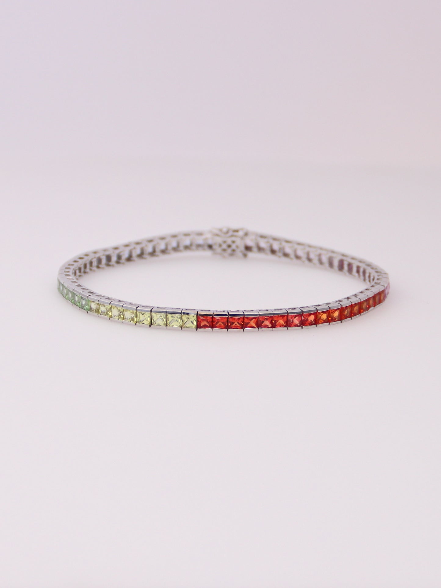 10K White Gold Lab Sapphire Rainbow Tennis Bracelet