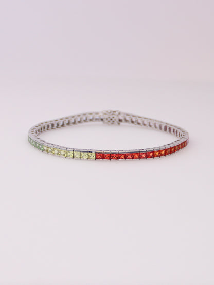 10K White Gold Lab Sapphire Rainbow Tennis Bracelet