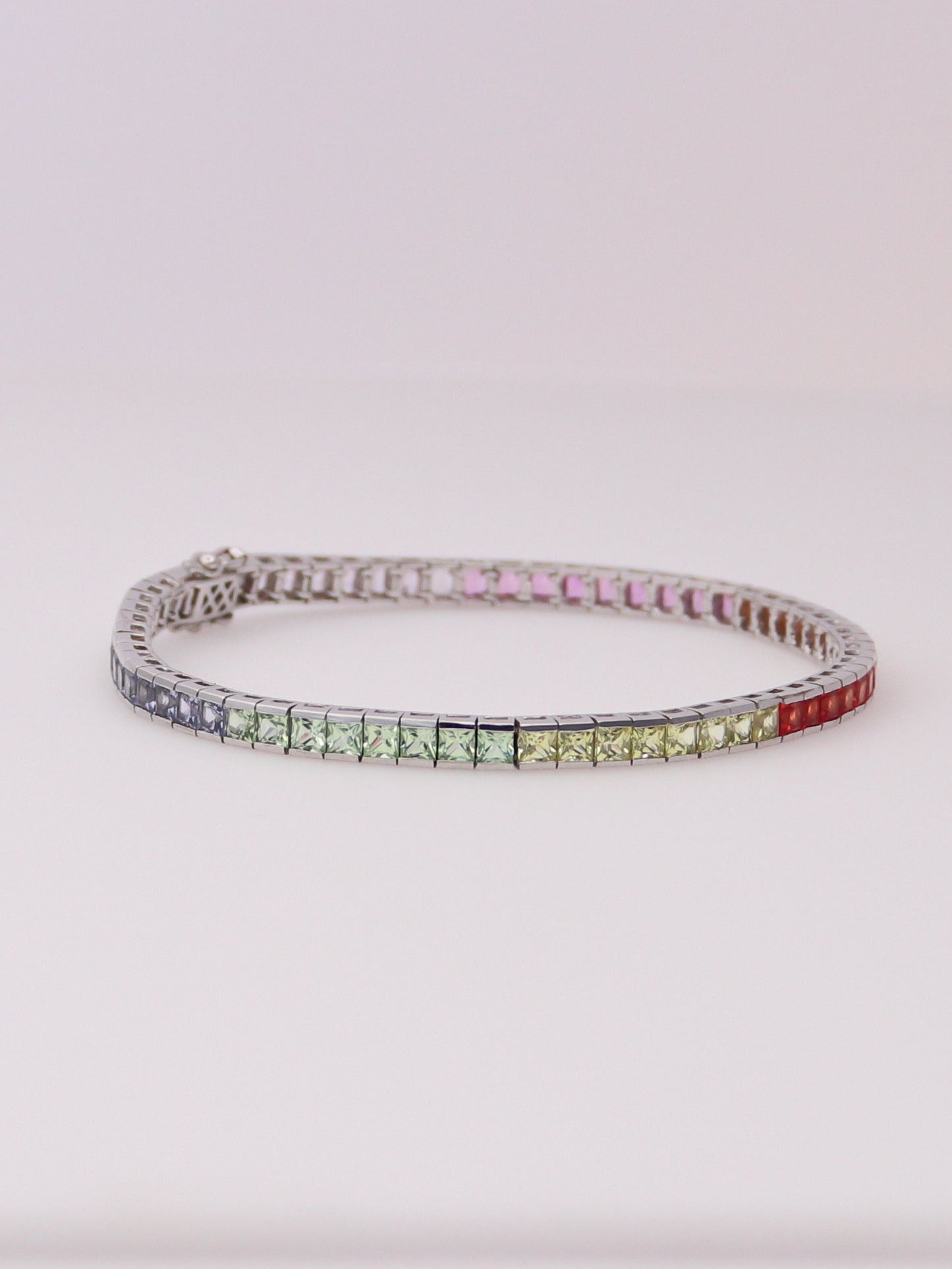 10K White Gold Lab Sapphire Rainbow Tennis Bracelet