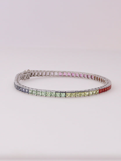 10K White Gold Lab Sapphire Rainbow Tennis Bracelet
