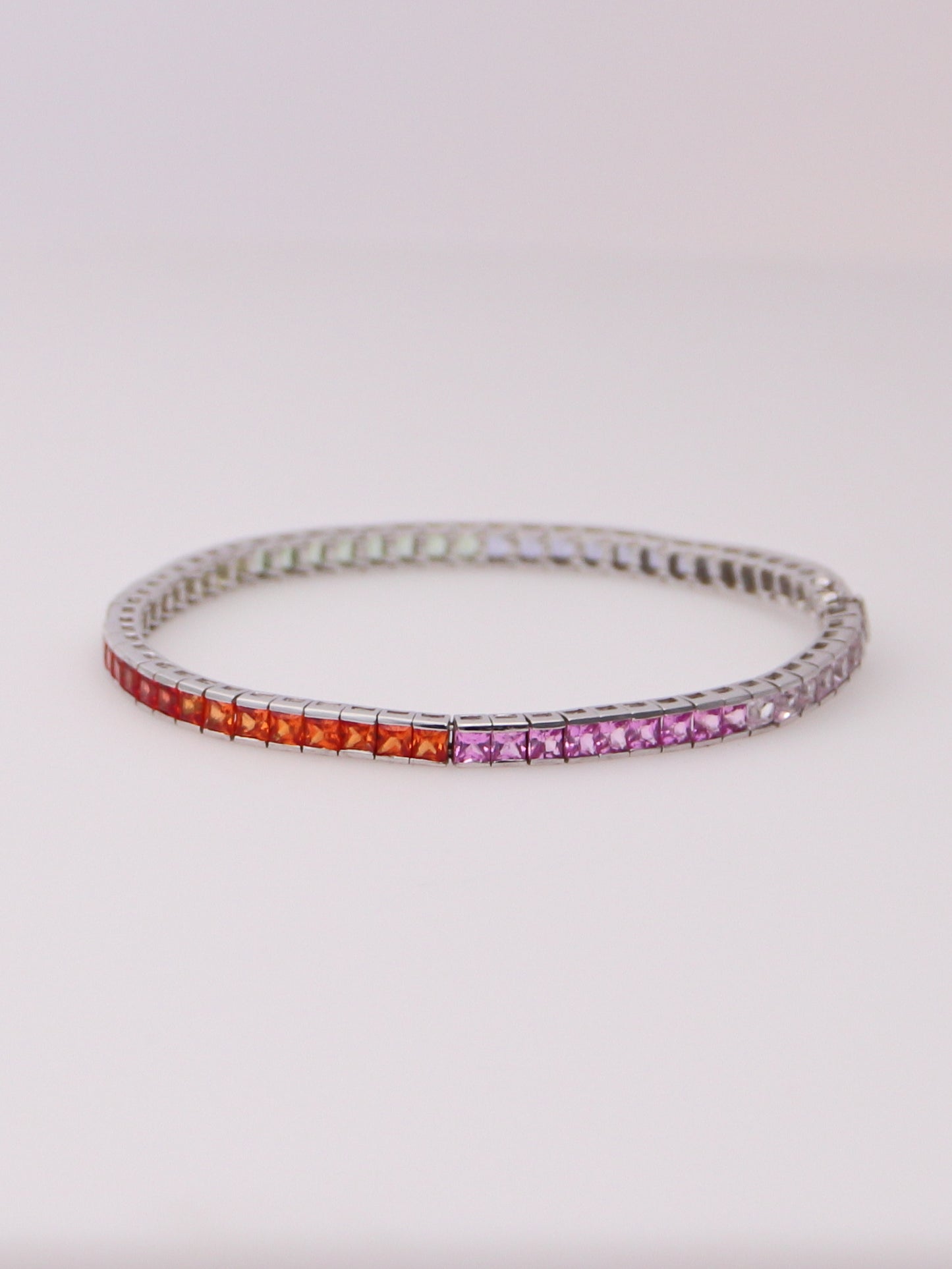 10K White Gold Lab Sapphire Rainbow Tennis Bracelet