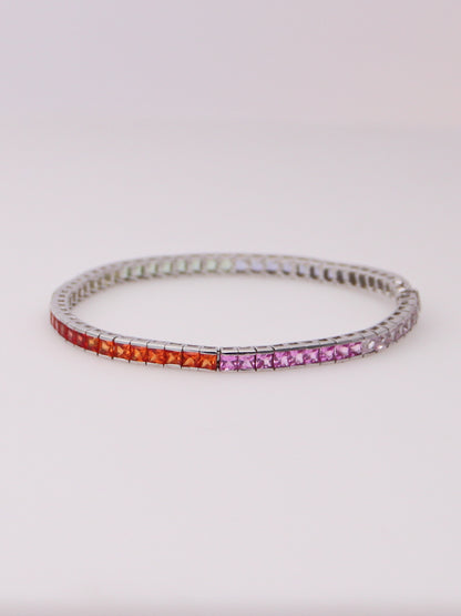 10K White Gold Lab Sapphire Rainbow Tennis Bracelet