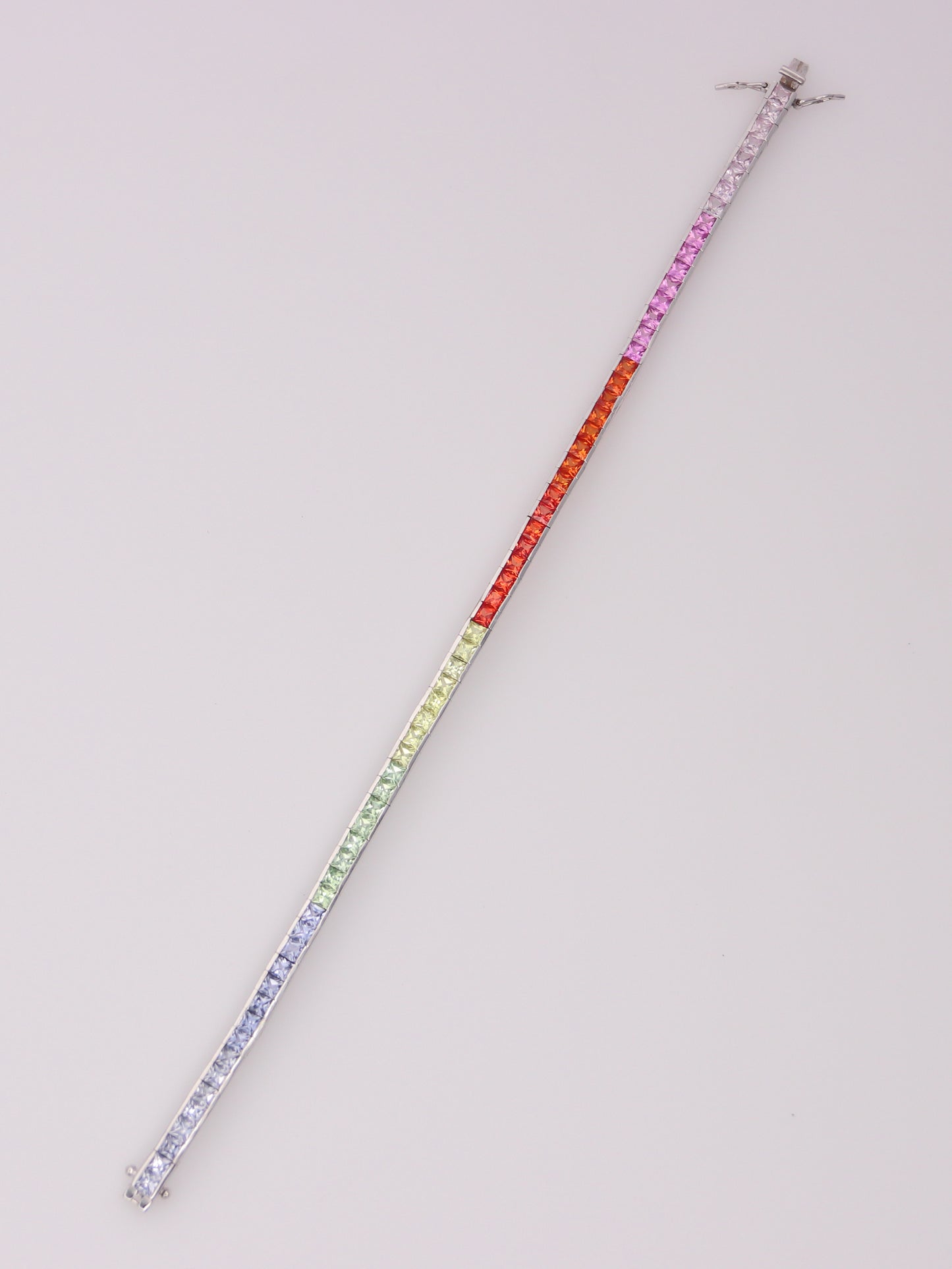 10K White Gold Lab Sapphire Rainbow Tennis Bracelet