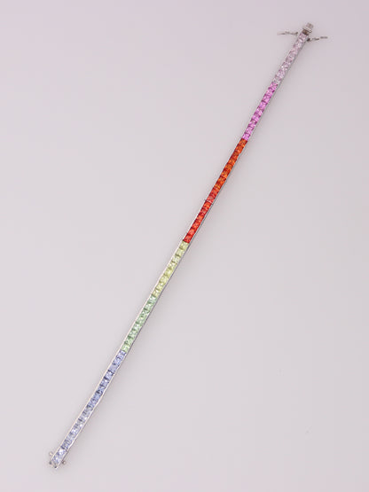10K White Gold Lab Sapphire Rainbow Tennis Bracelet