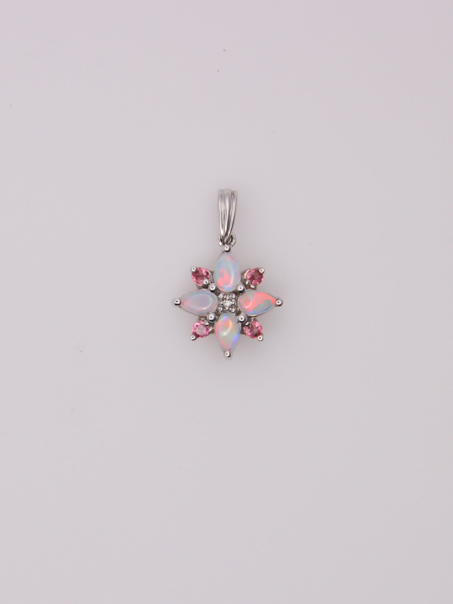 10K White Gold Moonstone and Tourmaline Diamond Pendant