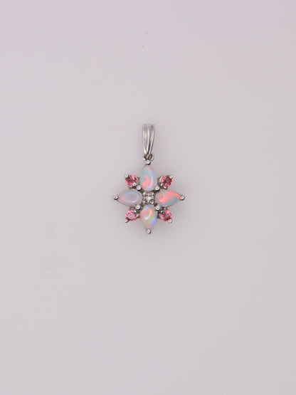 10K White Gold Moonstone and Tourmaline Diamond Pendant