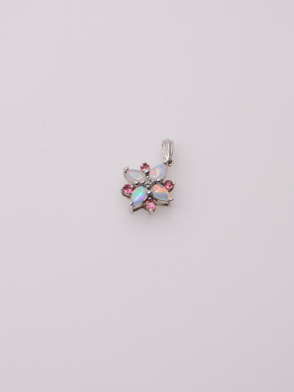 10K White Gold Moonstone and Tourmaline Diamond Pendant