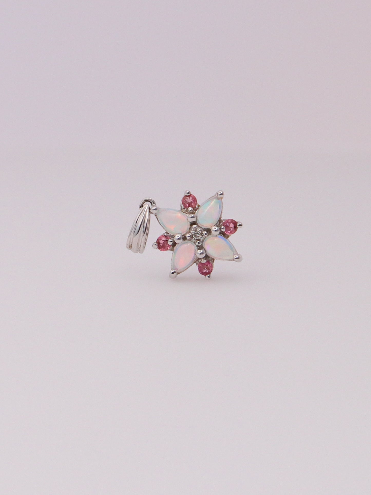 10K White Gold Moonstone and Tourmaline Diamond Pendant