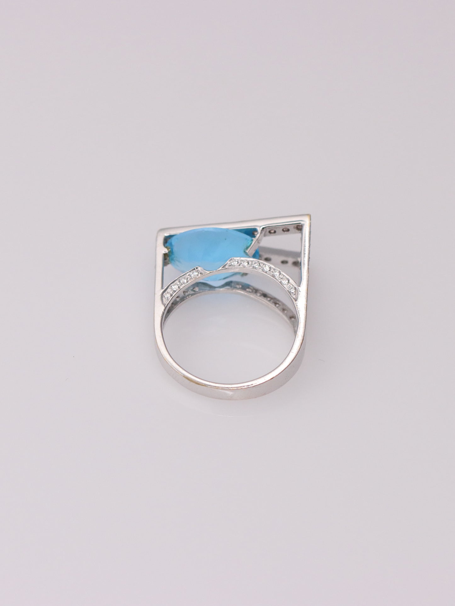 18K White Gold Sky Blue Topaz and Diamond Abstract Ring