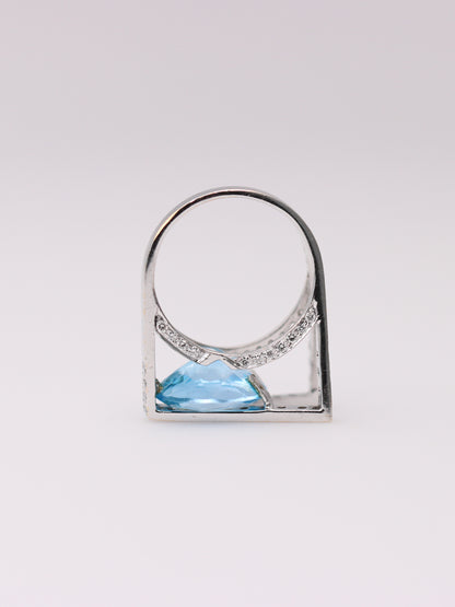 18K White Gold Sky Blue Topaz and Diamond Abstract Ring