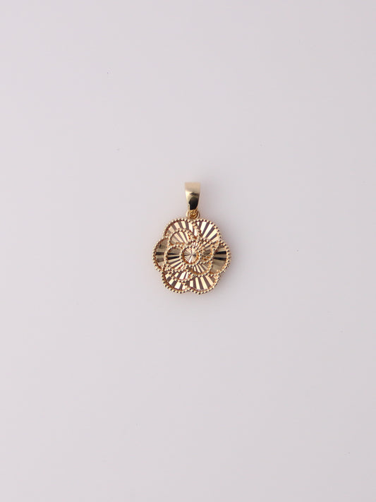 14K Yellow Gold Guilloché Rose Pendant