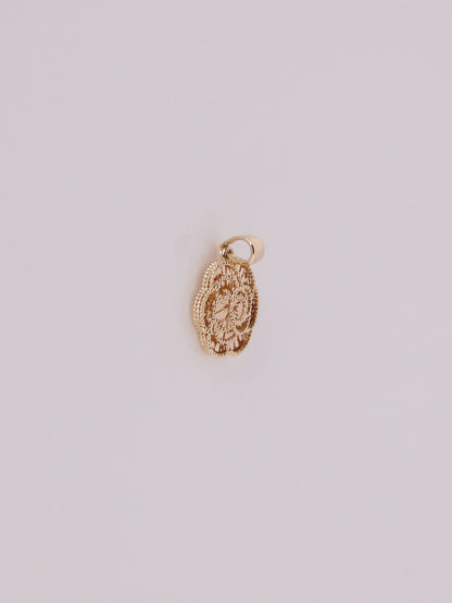 14K Yellow Gold Guilloché Rose Pendant