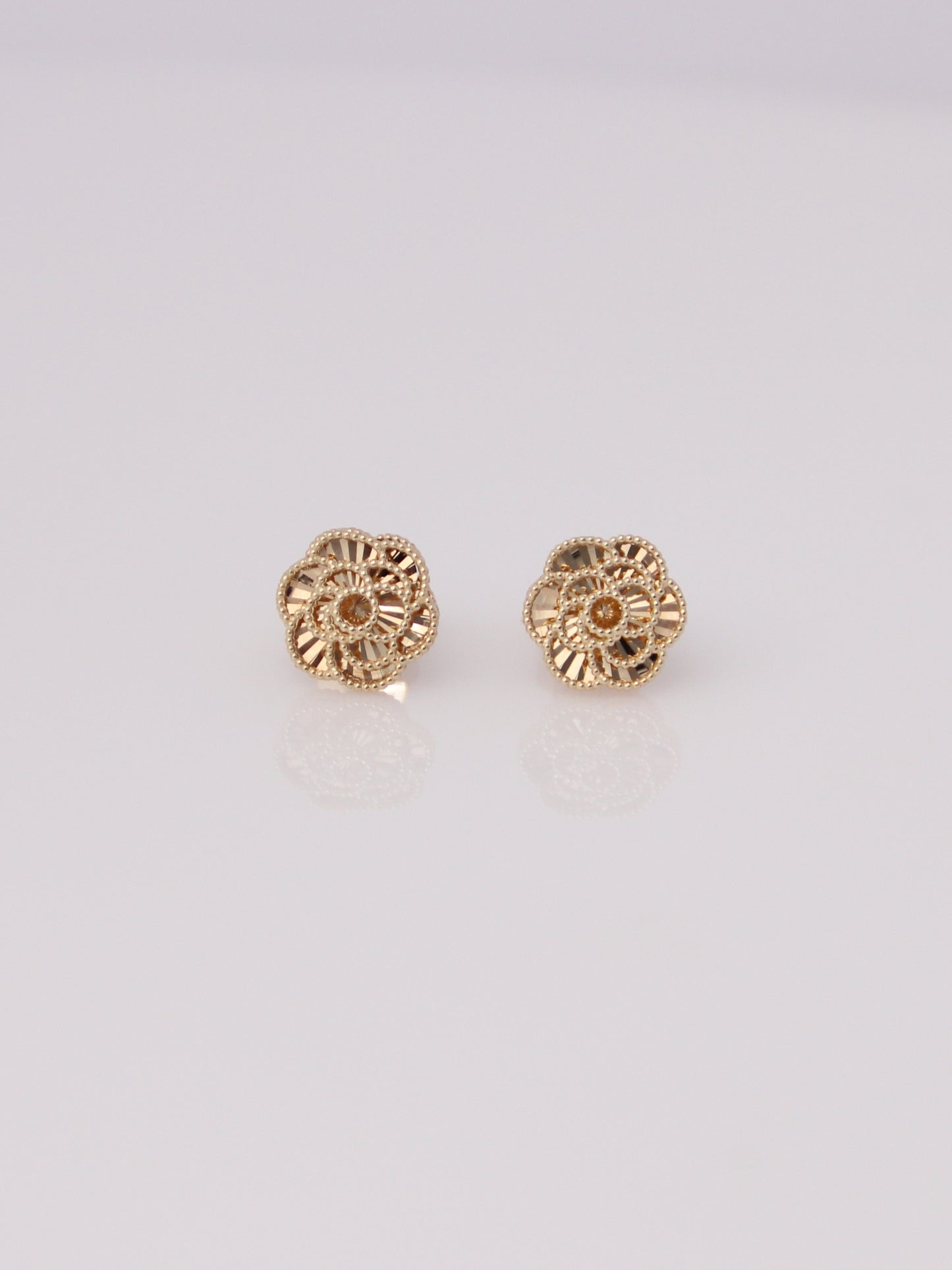 14K Yellow Gold Guiloche Rose Earrings