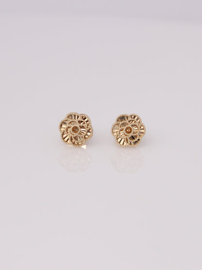 14K Yellow Gold Guiloche Rose Earrings