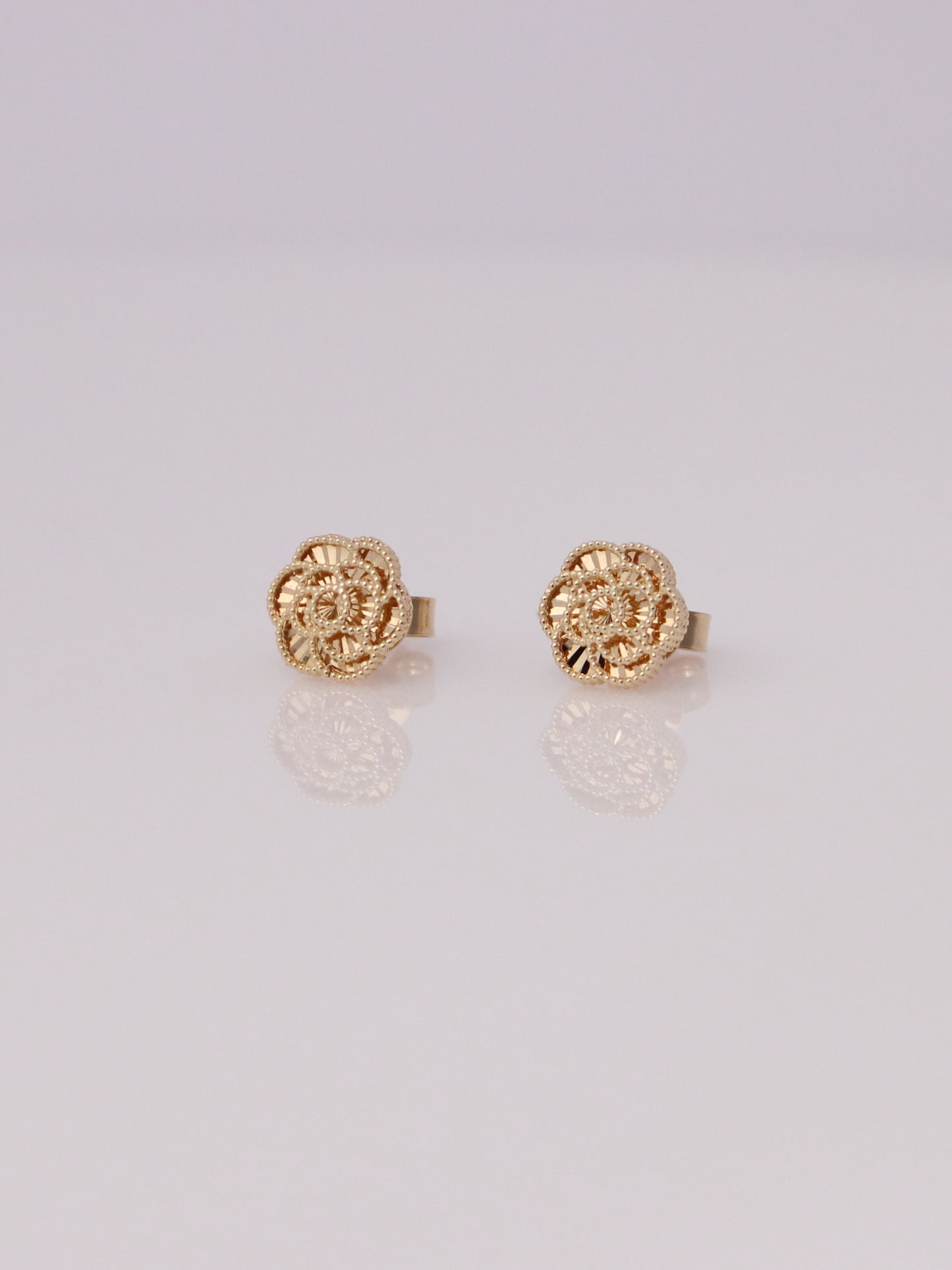 14K Yellow Gold Guiloche Rose Earrings