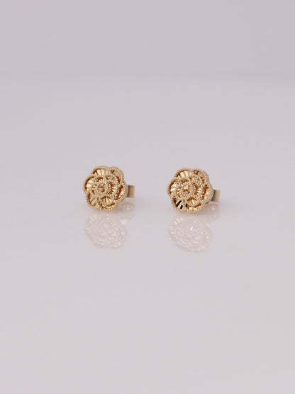 14K Yellow Gold Guiloche Rose Earrings