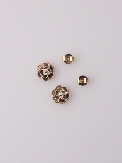 14K Yellow Gold Guiloche Rose Earrings