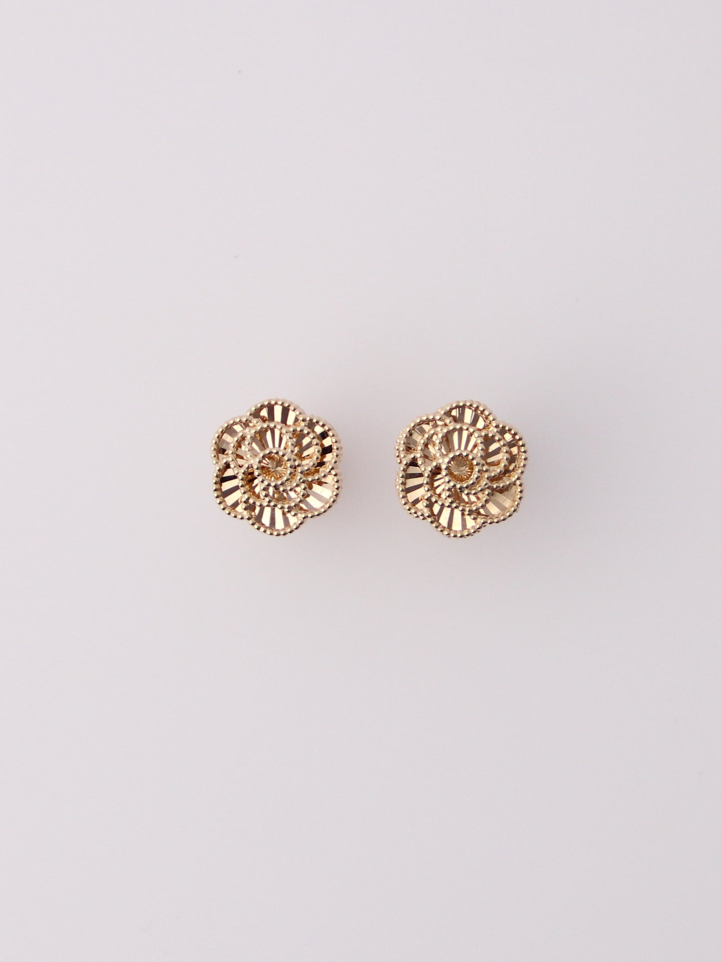 14K Yellow Gold Guiloche Rose Earrings