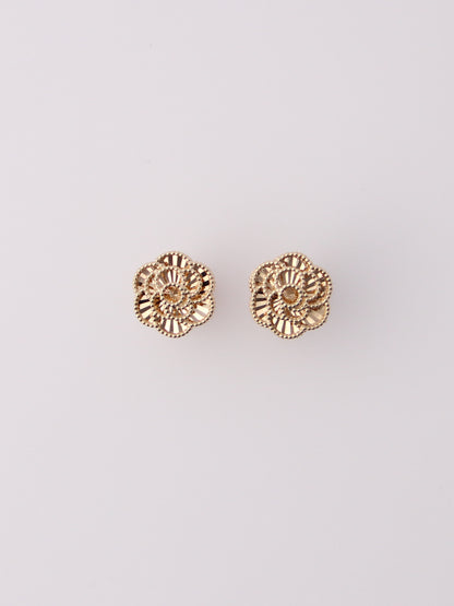 14K Yellow Gold Guiloche Rose Earrings