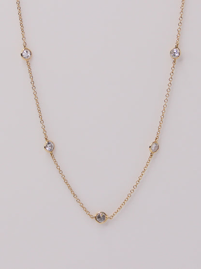 14K Yellow Gold Diamond Station Necklace