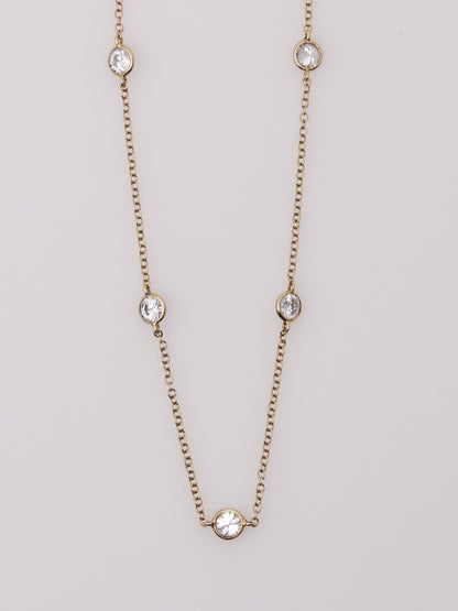 14K Yellow Gold Diamond Station Necklace