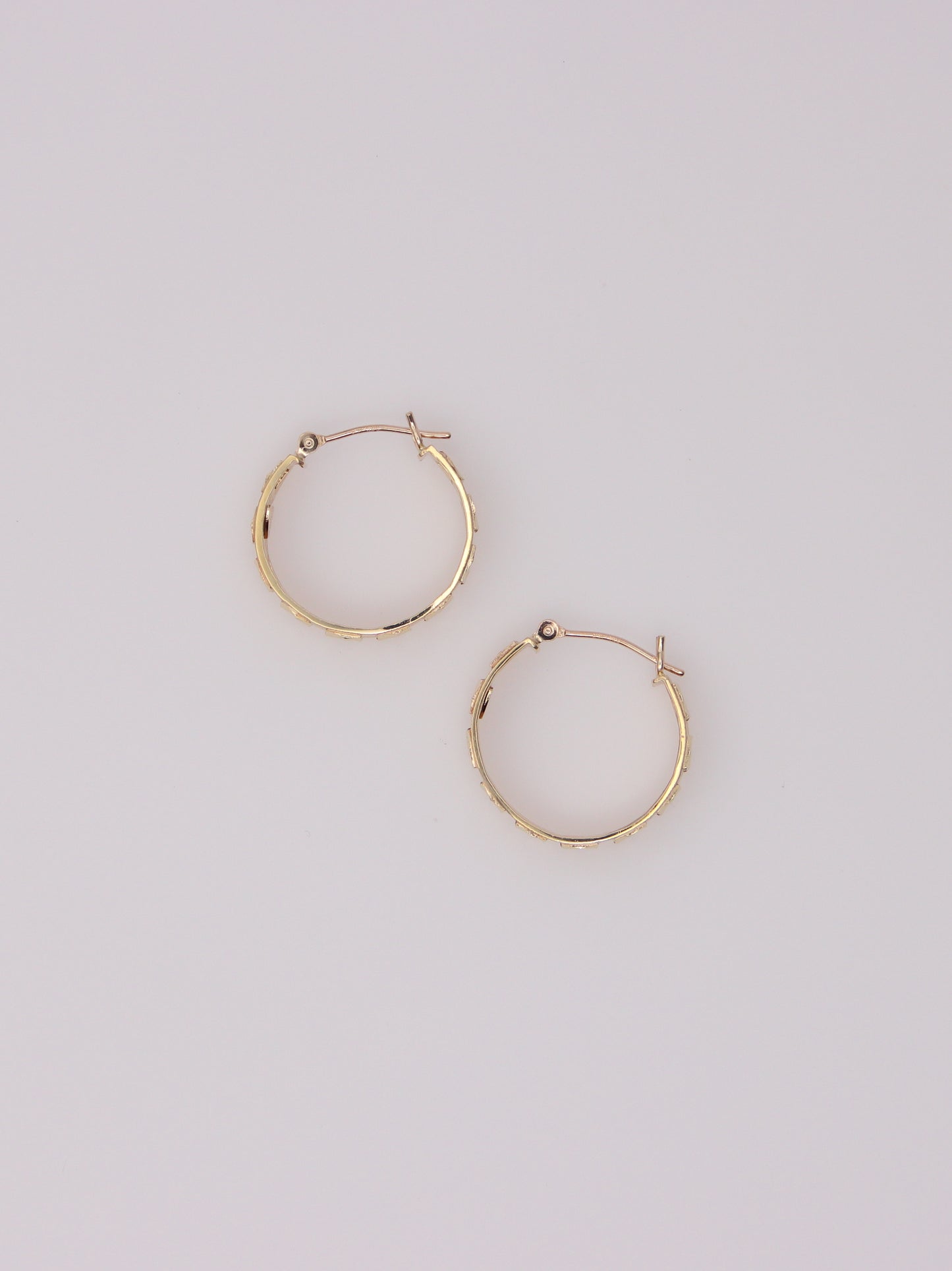 14K Yellow Gold Textured Mirror Hoops
