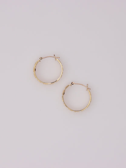 14K Yellow Gold Textured Mirror Hoops