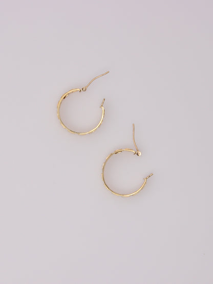 14K Yellow Gold Textured Mirror Hoops
