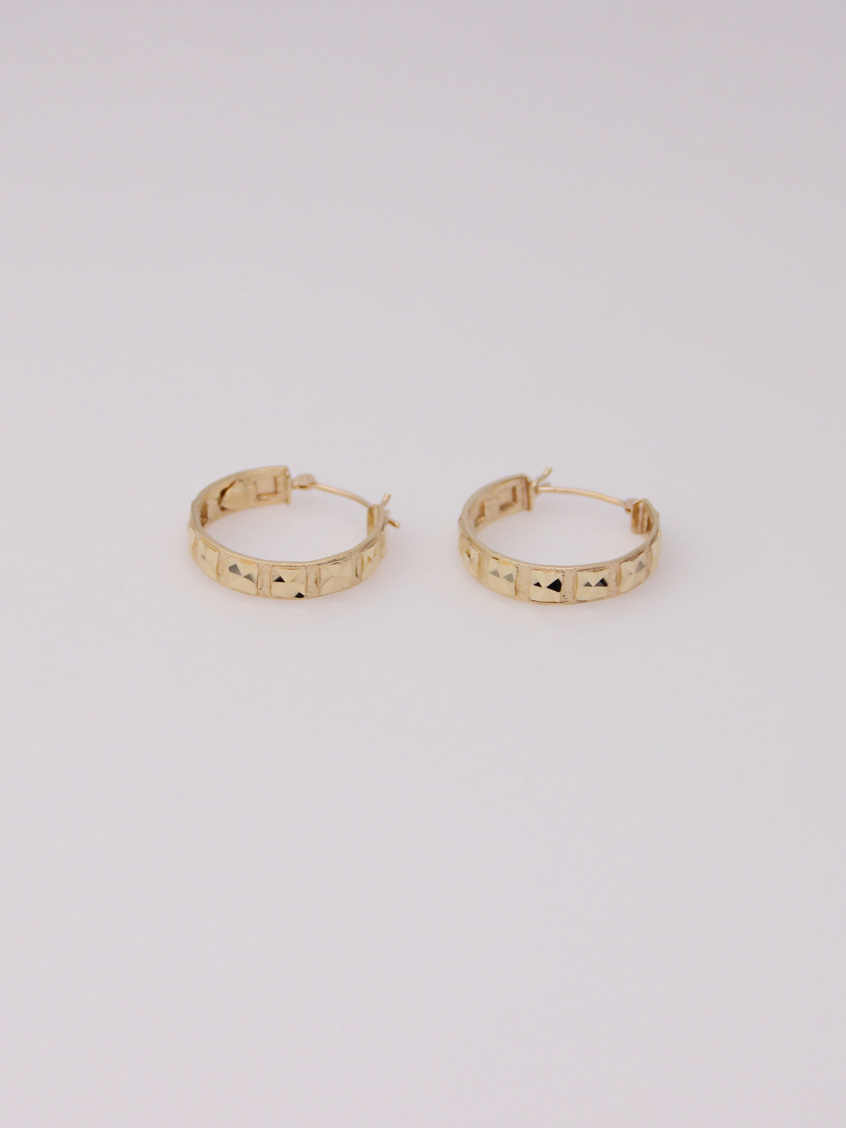 14K Yellow Gold Textured Mirror Hoops