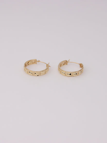 14K Yellow Gold Textured Mirror Hoops