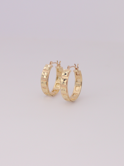 14K Yellow Gold Textured Mirror Hoops