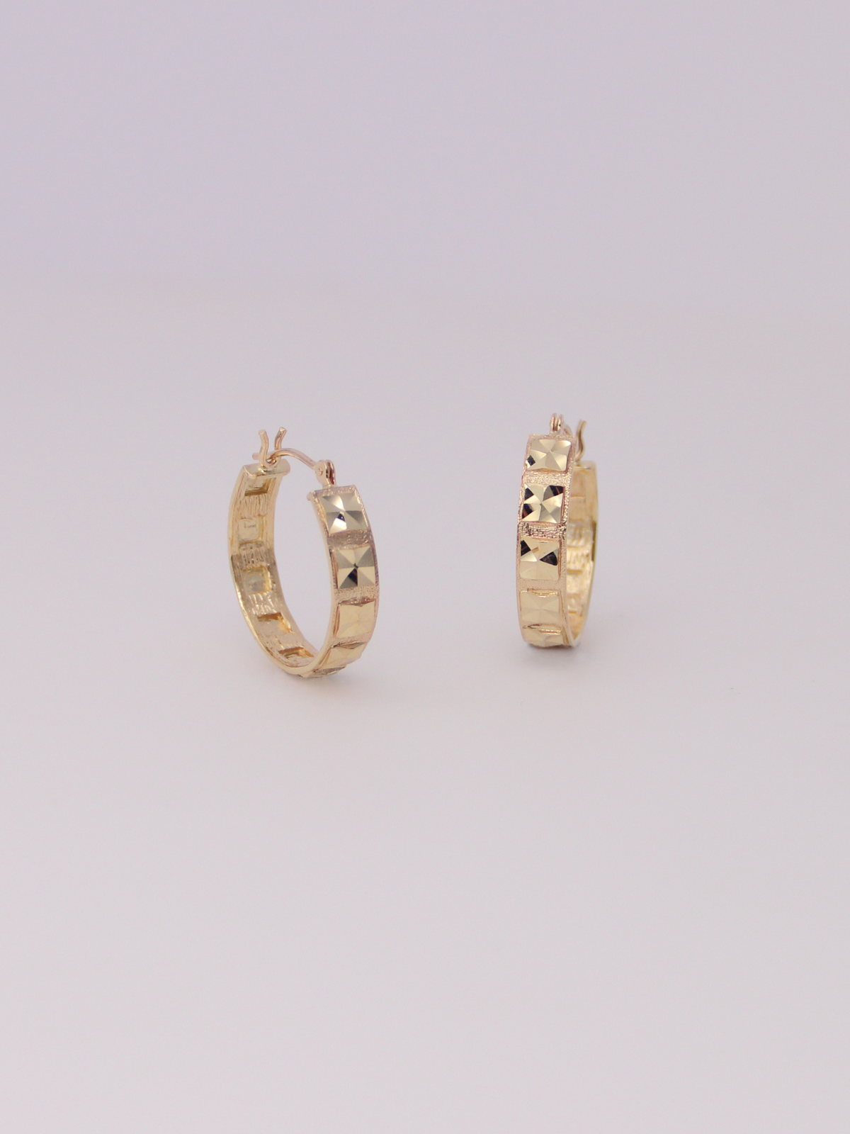 14K Yellow Gold Textured Mirror Hoops