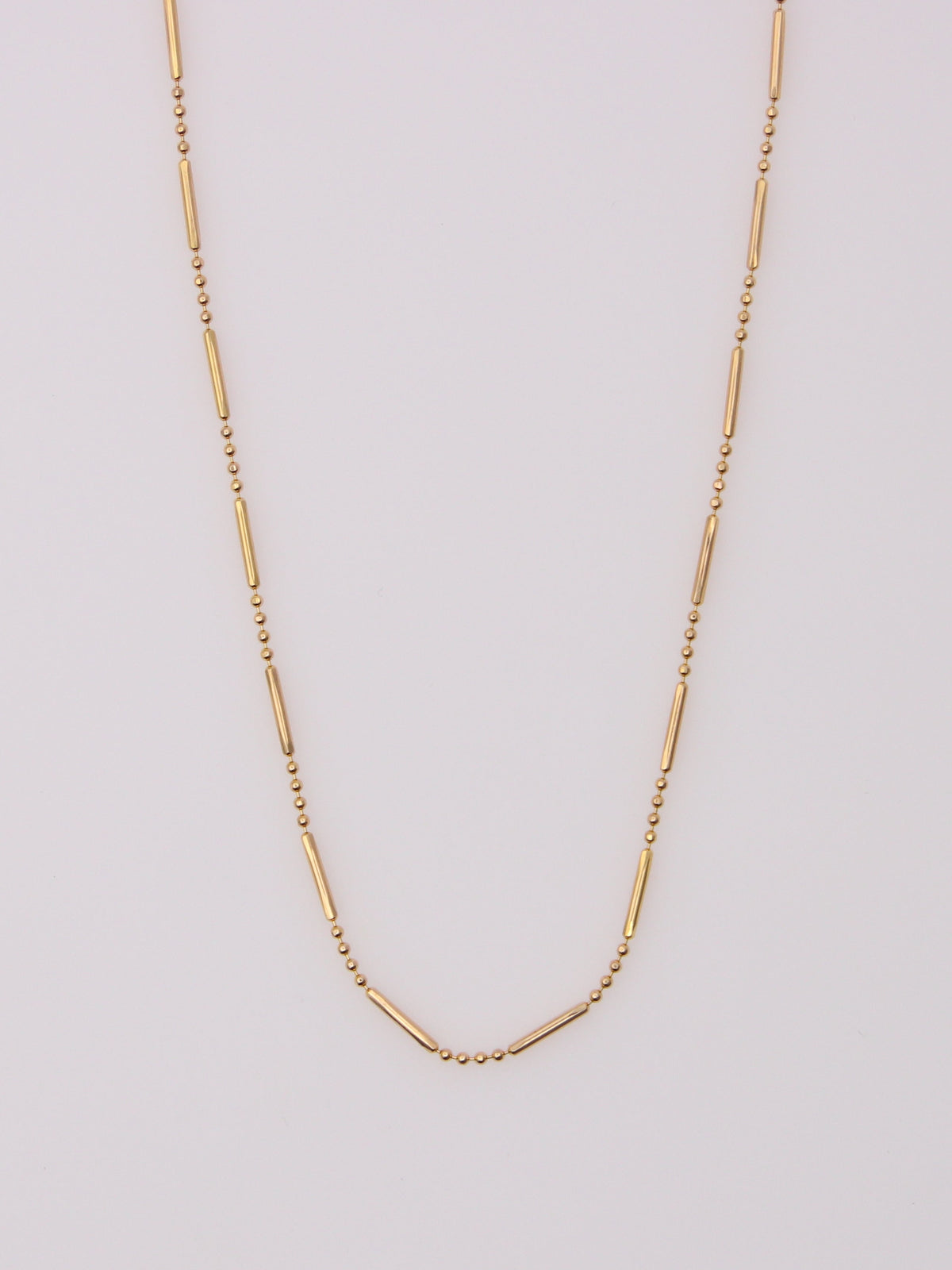 14K Yellow Gold Beaded Bar Necklace