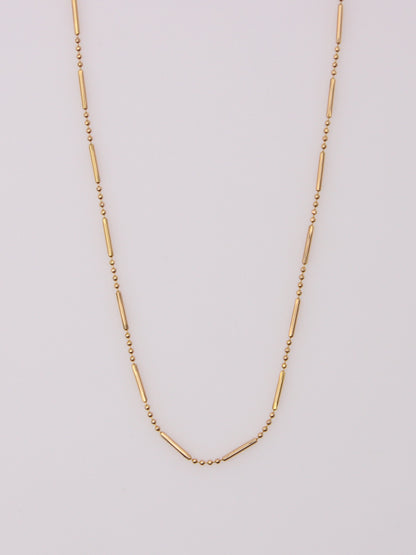 14K Yellow Gold Beaded Bar Necklace