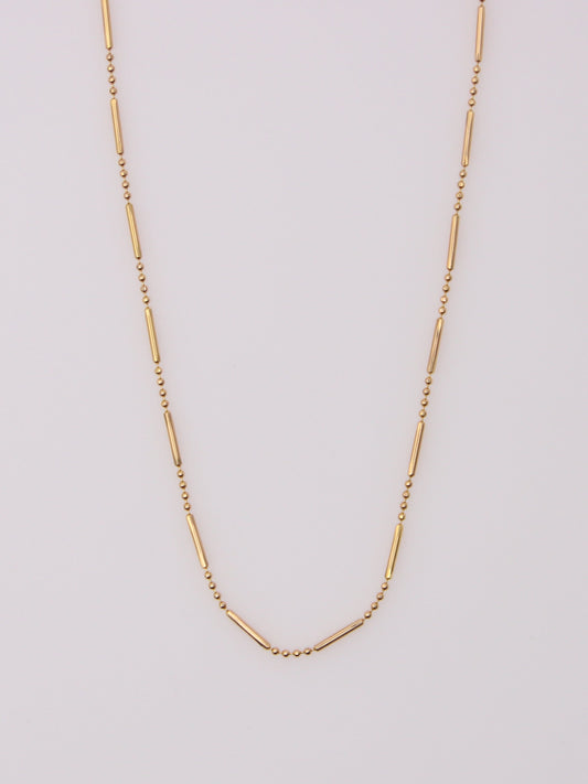 14K Yellow Gold Beaded Bar Necklace