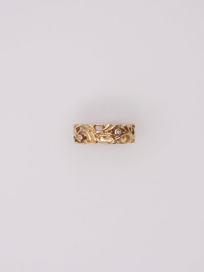 14K Yellow Gold Filigree Diamond Bezel Ring