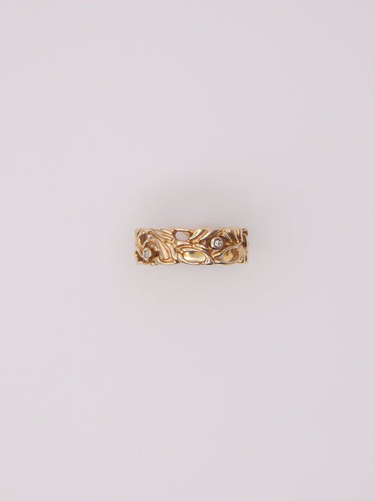 14K Yellow Gold Filigree Diamond Bezel Ring