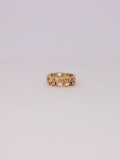 14K Yellow Gold Filigree Diamond Bezel Ring
