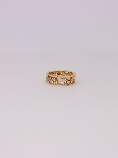 14K Yellow Gold Filigree Diamond Bezel Ring