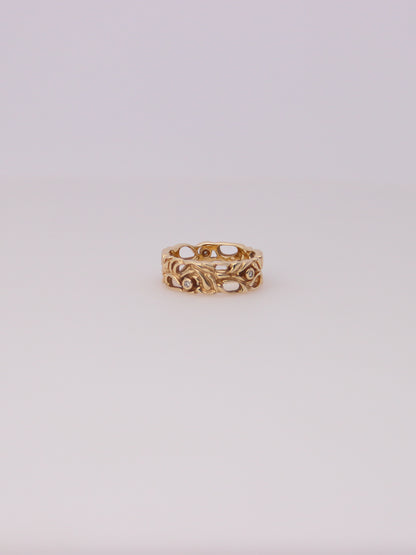 14K Yellow Gold Filigree Diamond Bezel Ring