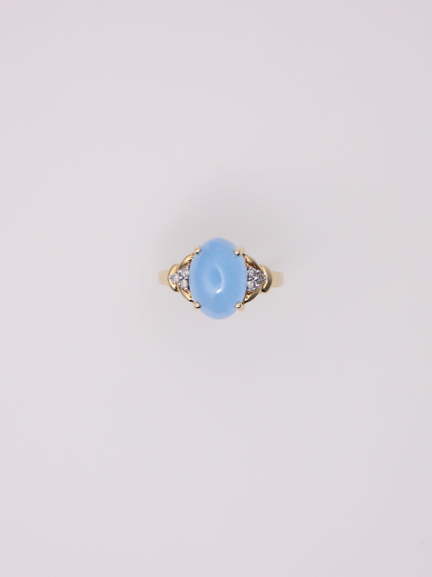 14K Yellow Gold Blue Jadeite and Diamond Ring