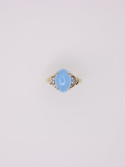 14K Yellow Gold Blue Jadeite and Diamond Ring