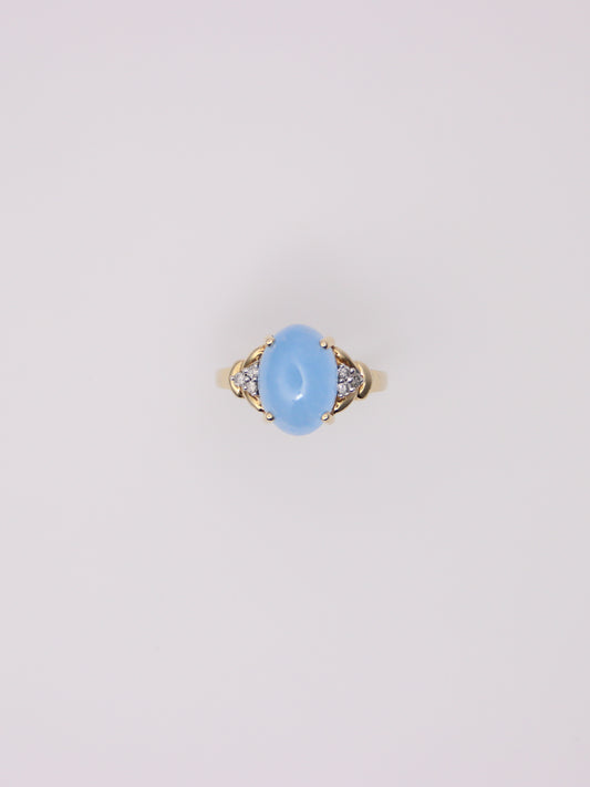 14K Yellow Gold Blue Jadeite and Diamond Ring