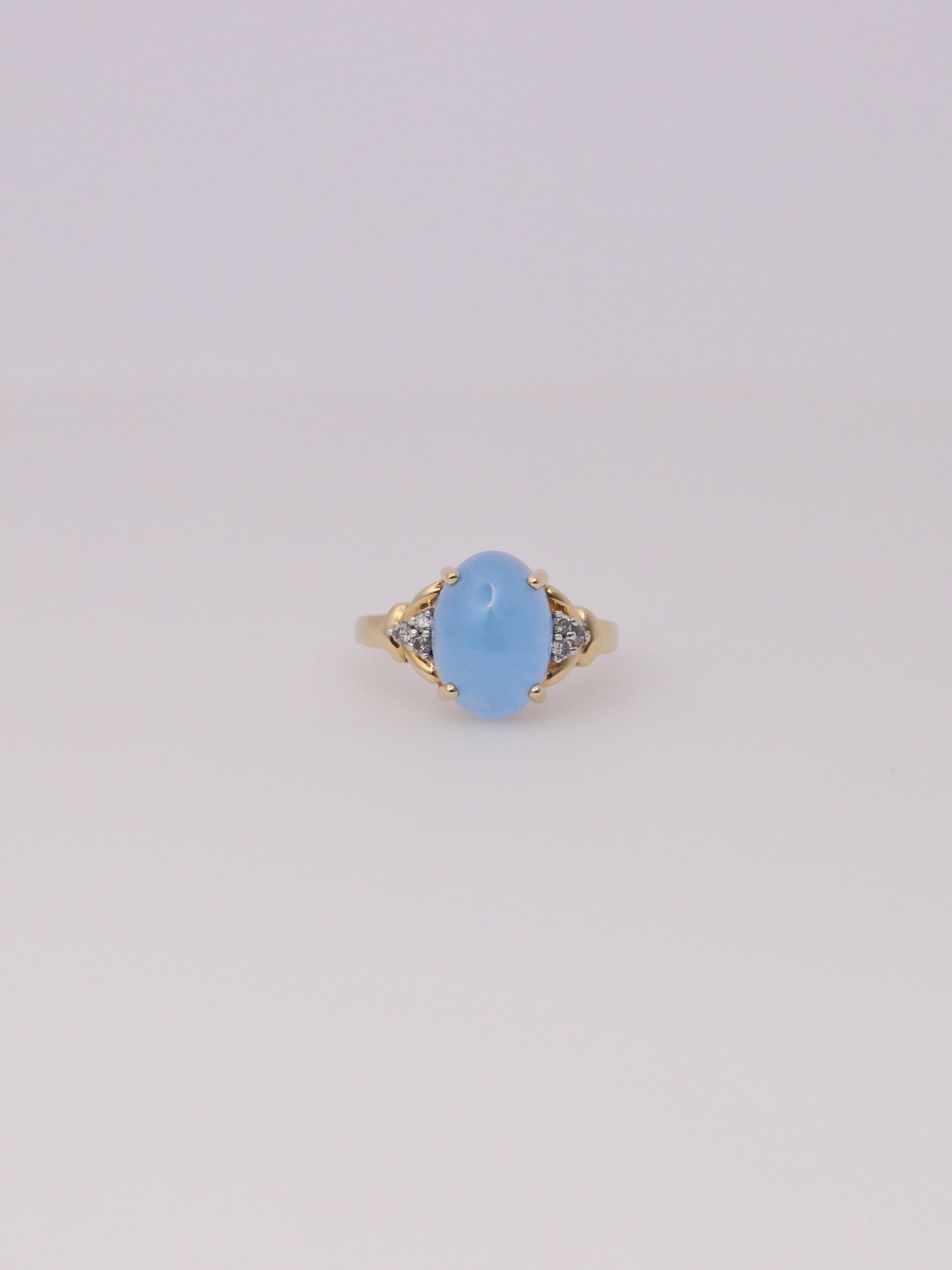 14K Yellow Gold Blue Jadeite and Diamond Ring