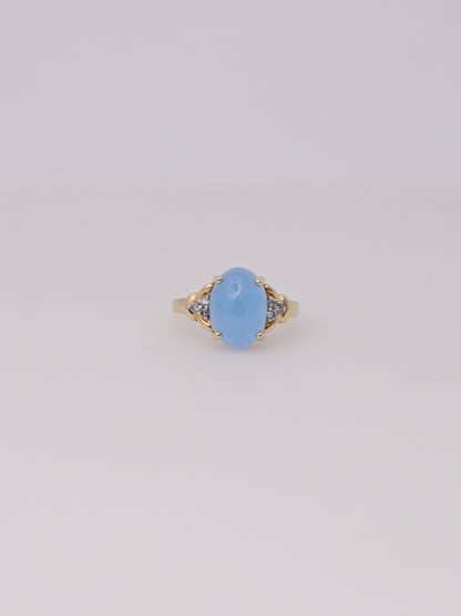 14K Yellow Gold Blue Jadeite and Diamond Ring