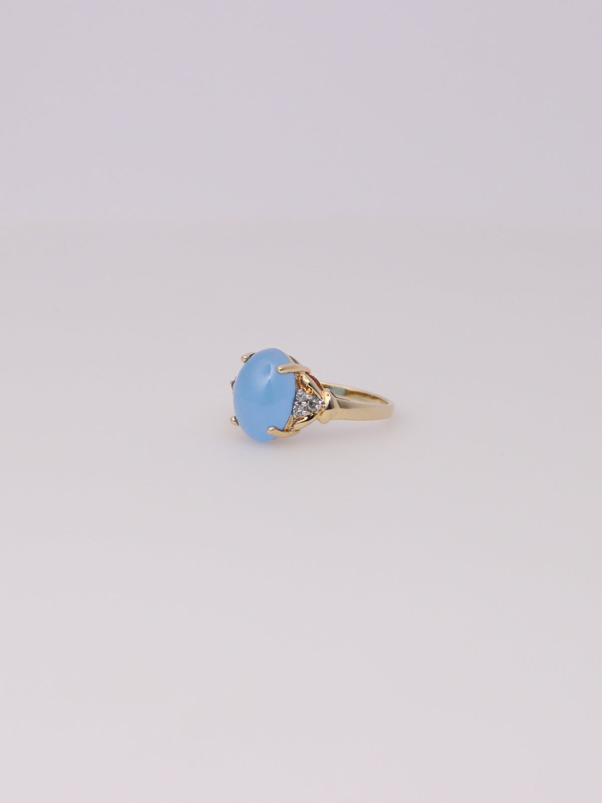 14K Yellow Gold Blue Jadeite and Diamond Ring